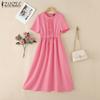 ZANZEA Women Casual Round Neck Solid Color Summer Short Sleeve Dress