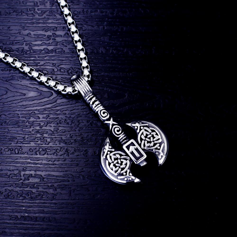 Nordic Viking Rune Double-sided Ax Necklace for Men and Women