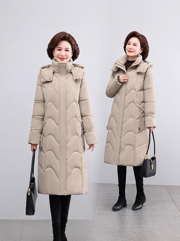 Women's Winter Long Down Cotton Jacket: Over-the-Knee, Mid-Aged & Elderly, Plus Size Thickened Padded Coat