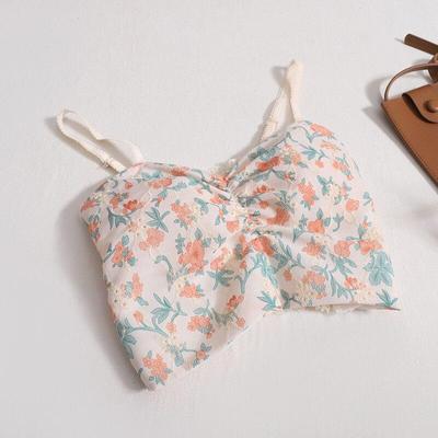 Women Vintage Sweet Camis With Bra Pad Knitted Backless Camisole Summer Pleated For Women
