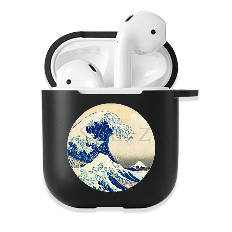 Soft Black Silicone Case for Apple Airpods Pro 3 2 1 The Great Wave of Kanagawa Bluetoooth Wireless Earphone Cases Airpod Cover