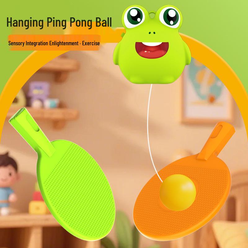 Children's Hanging Table Tennis Trainer: Indoor Interactive Exercise Toy for Hand-Eye Coordination with Suspended Ball Racket.