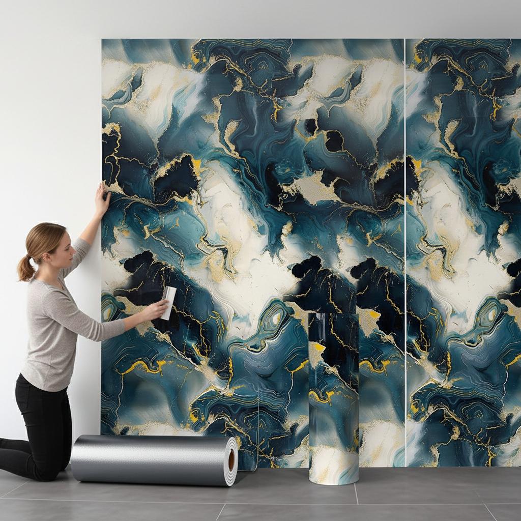 Waterproof and Antifouling Wall Sticker Self-adhesive Wallpaper 1 Roll Thick Foam Marble Wallpaper for Bedroom and Living Room