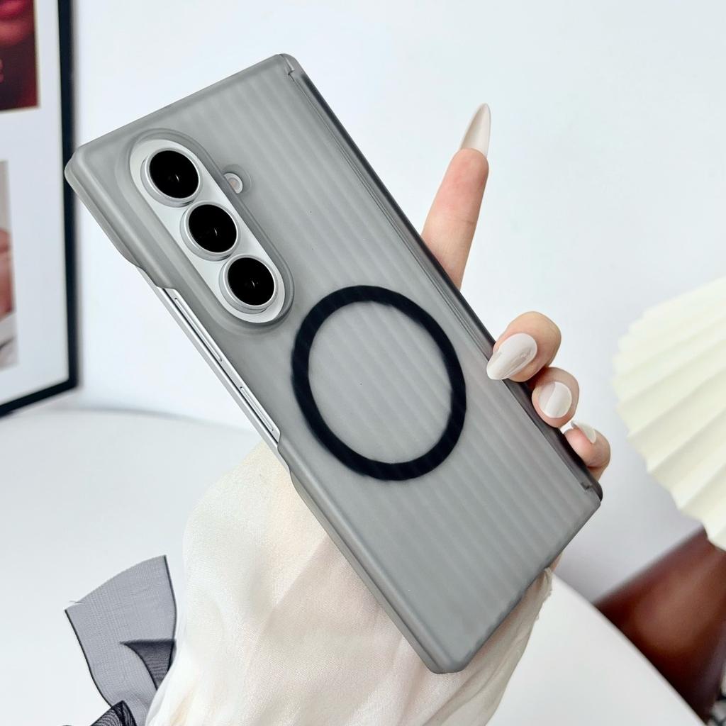 Matte Clear Corrugated Pattern Magnetic Case for Samsung Galaxy Fold 8 Ultra 8 7 6 5 Wireless Charge Hard PC Hinge Protect Cover