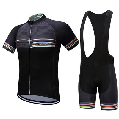 Anti-ter kısa bisiklet Jersey siyah önlük pantolon bisikletçi giysisi seti spor formalar renkli çizgili siyah erkekler bisiklet kıyafetleri takım elbise