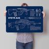 Steyr AUG Blaupause D Textur-Poster Personalisierte Wandkunst Retro Metallblechschilder für Gaming-Zimmer Dekoration Gemütliches Haus