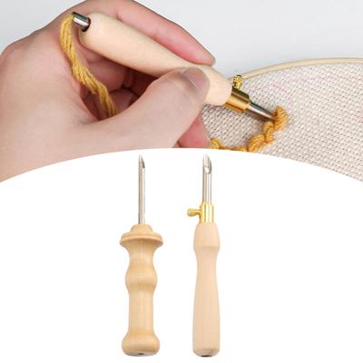 Embroidery Needle Wooden Handle Embroidery Punch Needle Pen Weaving Tool DIY Craft Stitching Applique