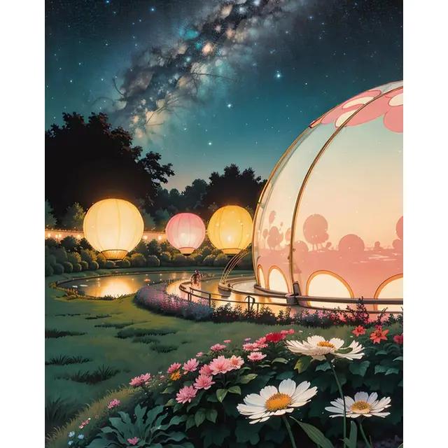 

RUOPOTY краска по номерам ночной вид на двор раскраска по номерам произведение искусства для взрослых современный набор «сделай сам» украшение дома 40x50cm NO Frame