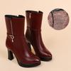 7.5cm 9.5cm Elegant Comfortable Soft Leather Boots Winter Shoes 2025 Women's Block High Heels Warm Plush Mid Calf Boots for Mom