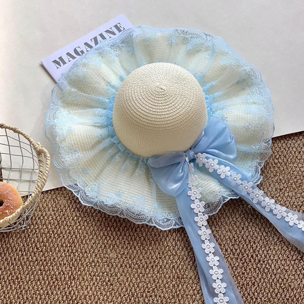 Large Brim Straw Hat Flower Wide Brim Hat Fashion Sun Hat  Sun Shading