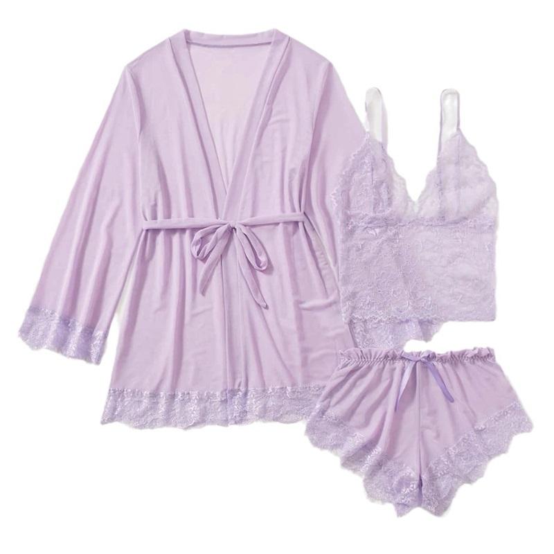 Women's Lace Camisole 3-piece Pajamas Set, Summer Pajamas Set, Elegant Pajamas Set