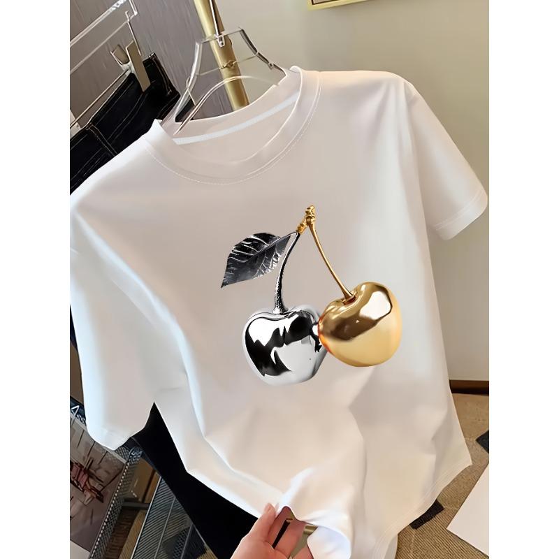 Cherry Graphic Print Women's Short Sleeve T-Shirt
