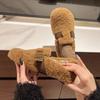 Pedal Wool Cotton Shoes for Women To Wear In the Autumn and Winter of 2025, New Flat-bottomed Imitation Lamb Wool Warm One-word Doudou Shoes