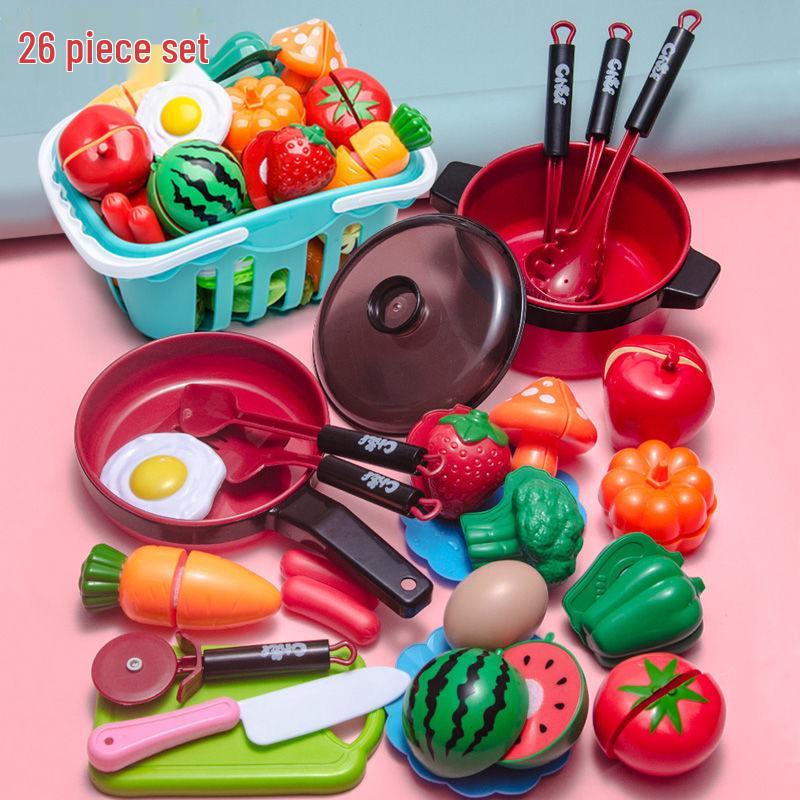 Kids' Pretend Play Kitchen Set: Fruit, Vegetables, Pizza, Cake Cutting Toy