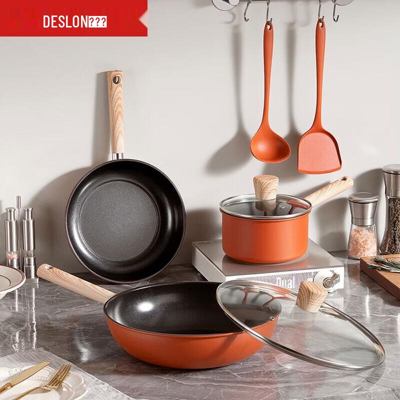 DESLON 5-Piece Ceramic Non-stick Wok Set