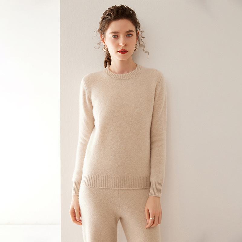 Women's Double-Strand Thickened Cashmere Pullover Sweater - Warm & Versatile Round Neck for Autumn/Winter