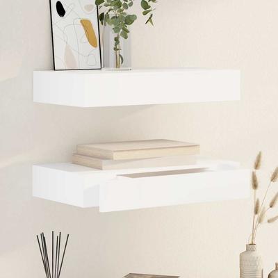 Vidaxl Wall Shelves with Drawers, 2 Pcs, White, 48 Cm