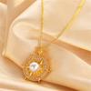 Luxury Female Crystal White Zircon Stone Pendant Necklace Vintage Gold Color Wedding  For Women