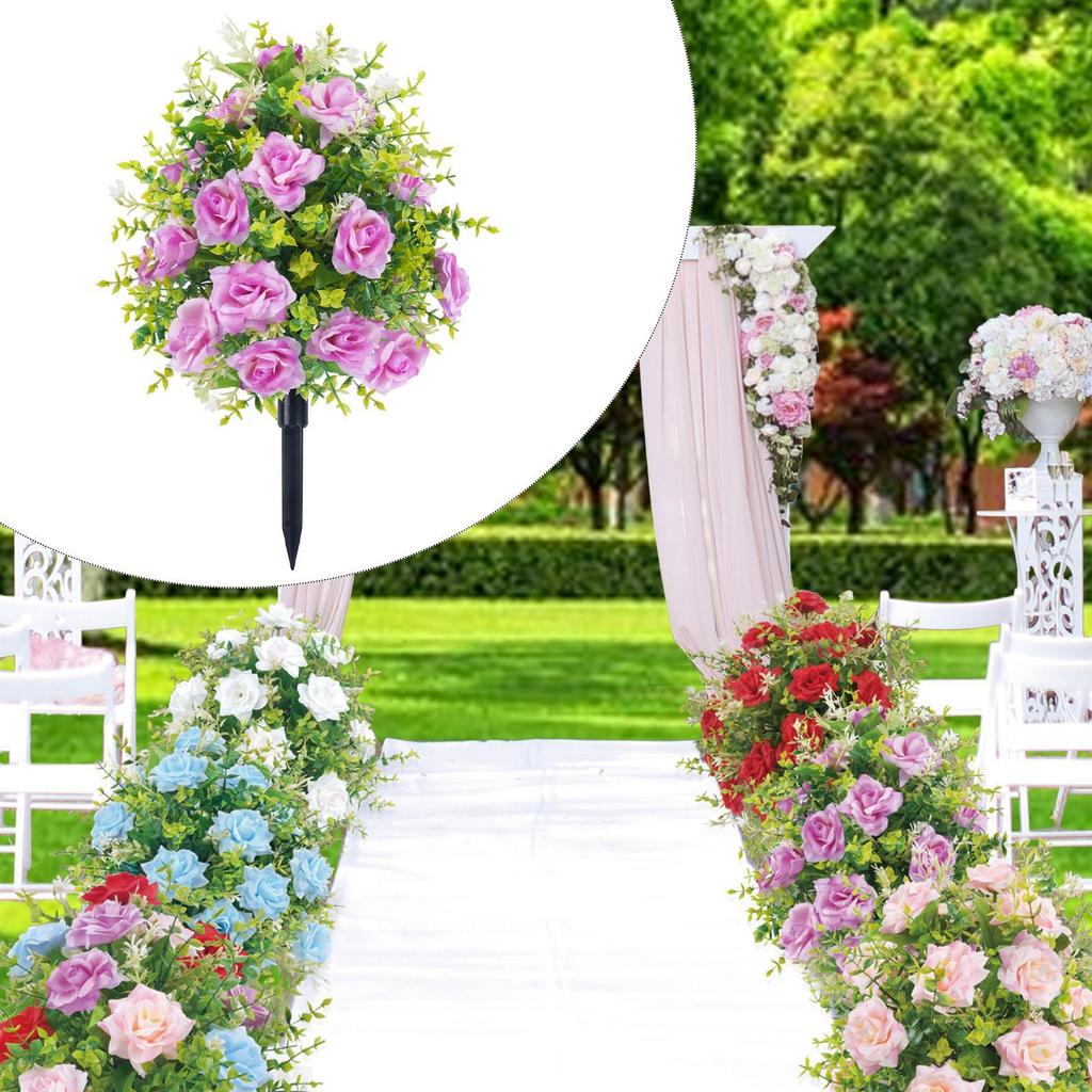 Artificial Rose Flower Memorial Bouquet with Ground Spikes Garden Decor Floral Picks Faux Flower for Outdoor Backyard Pathway