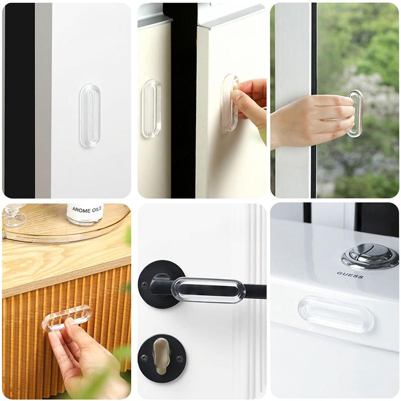 4PCS Transparent Plastic Soft PU Door Handle Kitchen Cabinet Glass Sliding Door Drawer Handle Self-Adhesive Sliding Door Handle