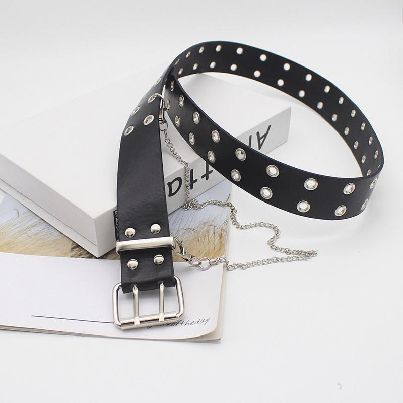 Hip Hop Eyelet Belt with Chain - Women's European/American Punk Style Fashion Waist Belt