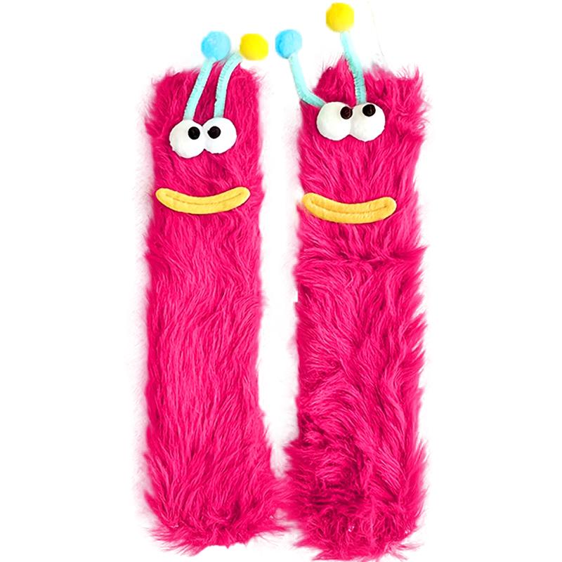 Winter Big Mouth Monster Design Warm Candy Colors Funny Lounge Sock Plush One Size Comfortable Furry Socks Gift Multi-color