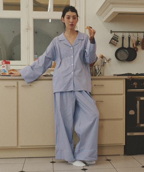 [OGGITT] Unisex Schlafsaal Bohnenstreifen Pyjama Rot Blau [Versand aus Korea] 100% Original