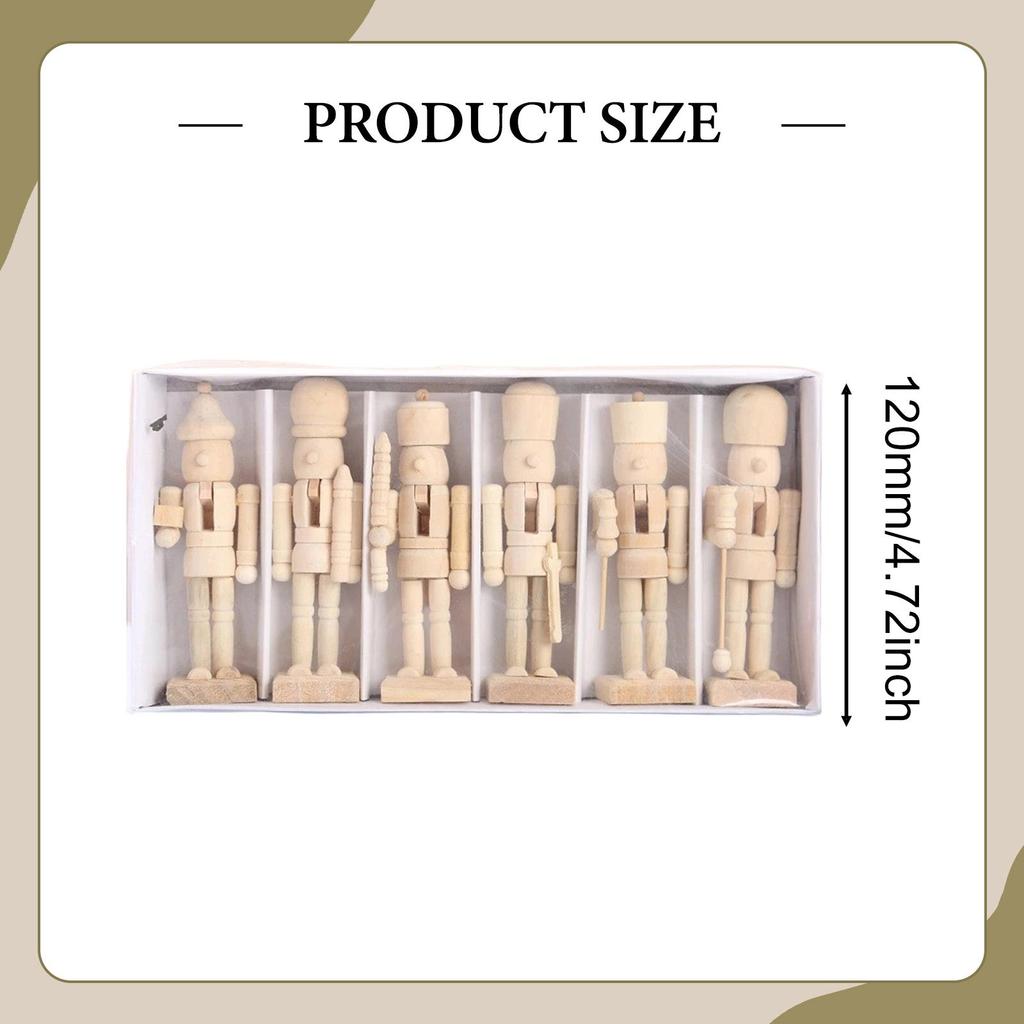 6 Pieces DIY Wooden Christmas Nutcrackers Nutcracker Figures Unpainted Christmas Decoration Puppet for Party Holiday Bedroom