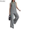 ZANZEA Women Sleeveless Vest Tops and Long Pants Casual Two Piece Suit Set