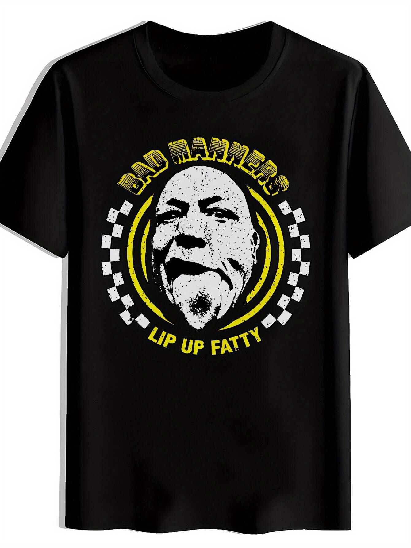 Retro Rock Band Graphic T-shirt - Bold BAD MANNERS Design with Checkered Border S