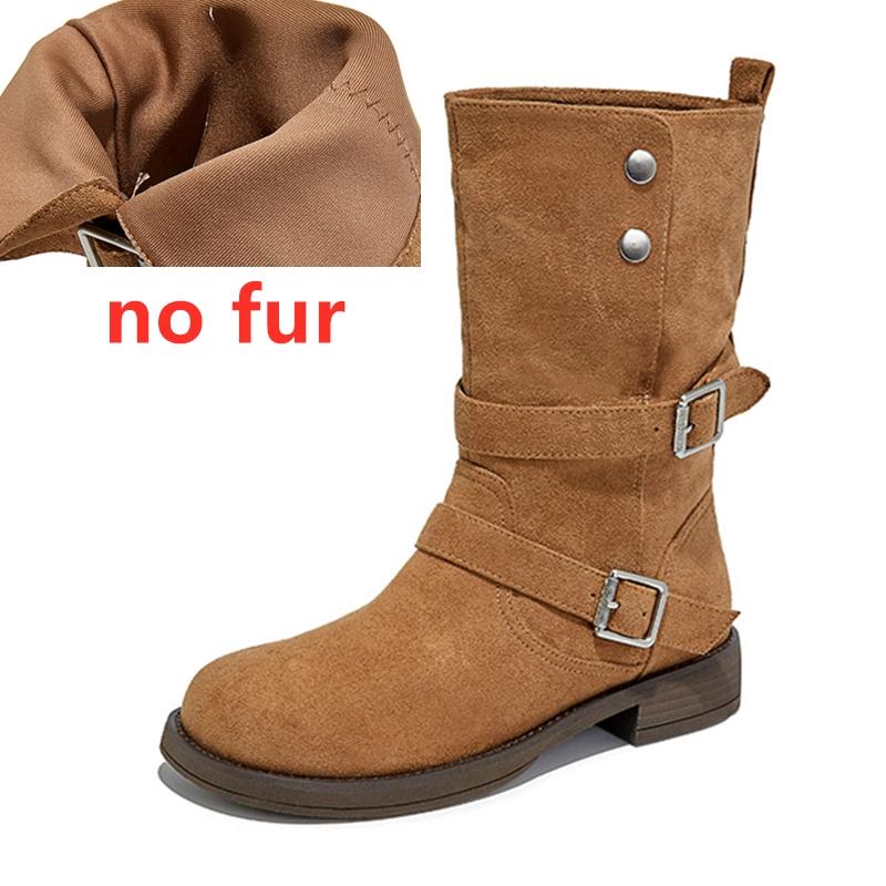 Fashion AIYUQI2025 New Women's Western Cowboy Boots Non-Slip Buckle Women Motorcycle Boots Large-Size Autumn/Winter Mid-Cut Female Boots