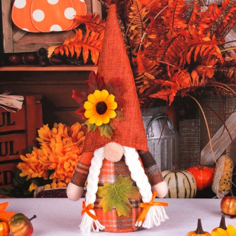 Thanksgiving Gnomes Decoration Plush Sunflower Handmade Tomtes Swedish Gnomes Tomtes Ornaments for Kitchen Tiered Tray
