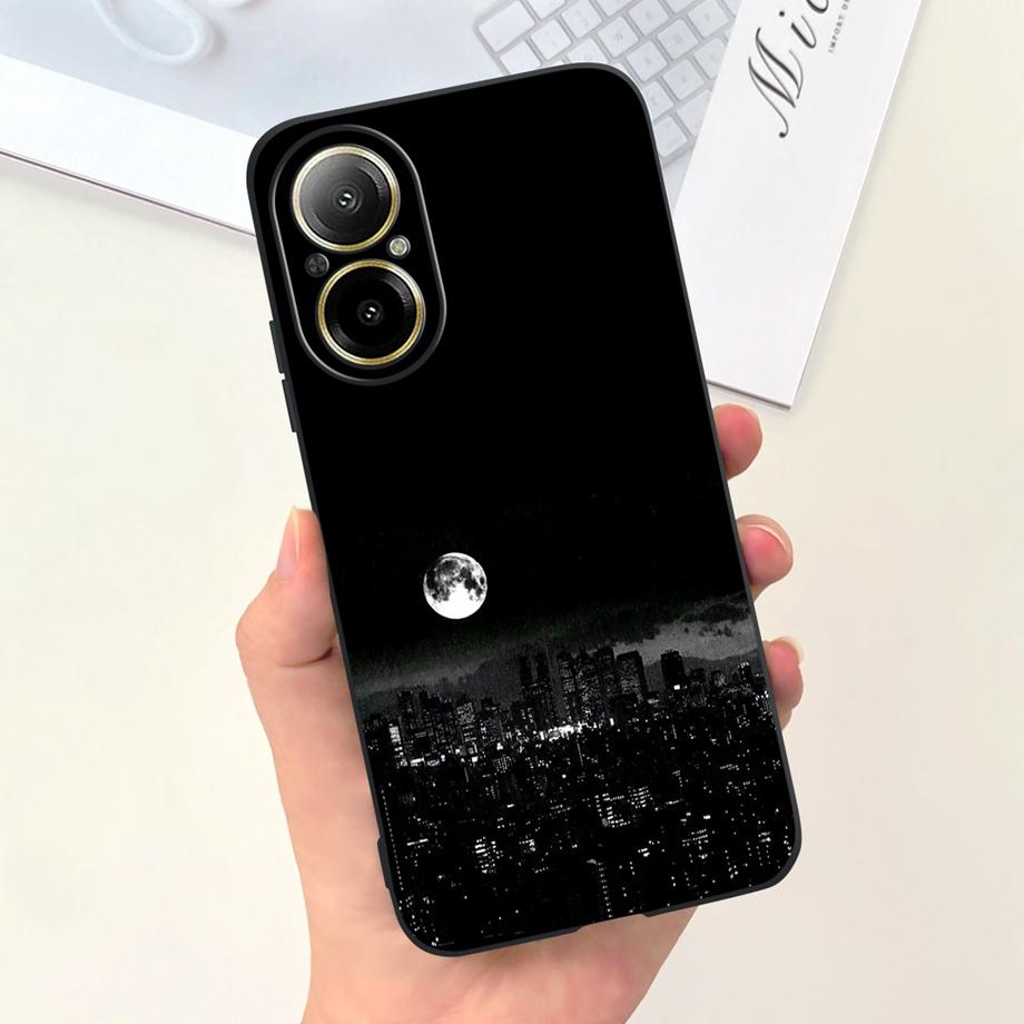 Hülle Für Oppo Realme C67 4G RMX389 Handyhüllen Schwarze Katze Mondnacht Weiches Silikon Stoßfeste Rückabdeckung Für RealmeC67 4G Funda