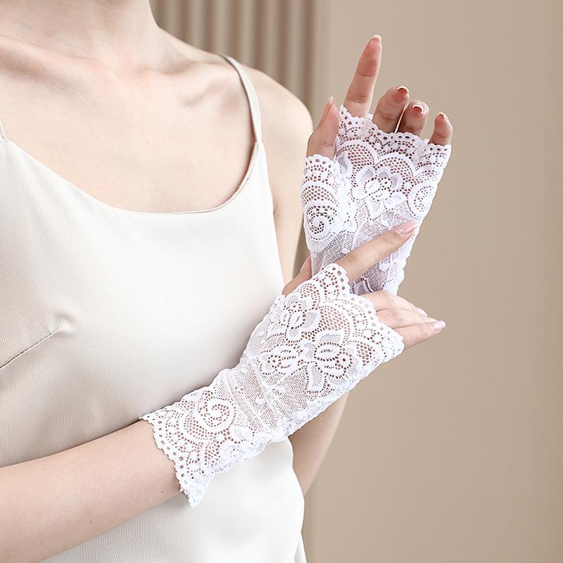 Women's Fingerless Lace Gloves - Short Sailor Style, UV Sun Protection, Scar Cover, Sexy Driving & Dance Accessory