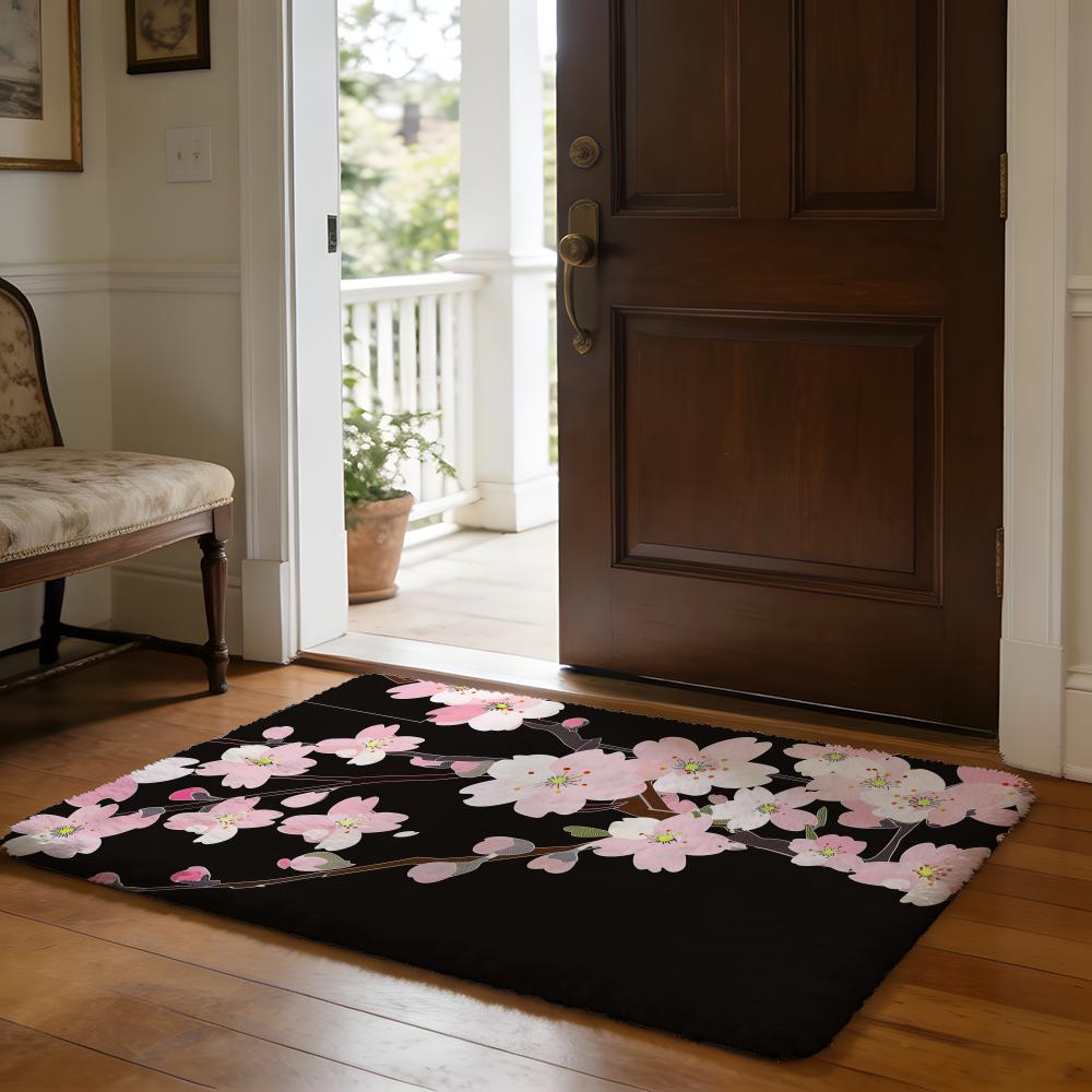 Japanese Cherry Blossom Floor Mat Soft Flannel Absorbent Mat Non-Slip Rug Home Bedroom Bathroom