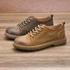 Top Layer Cowhide Thick Soled Men's Shoes New Spring Retro Flat Bottom Casual Lace Up Versatile Anti Slip Breathable Soft Sole Summer Version