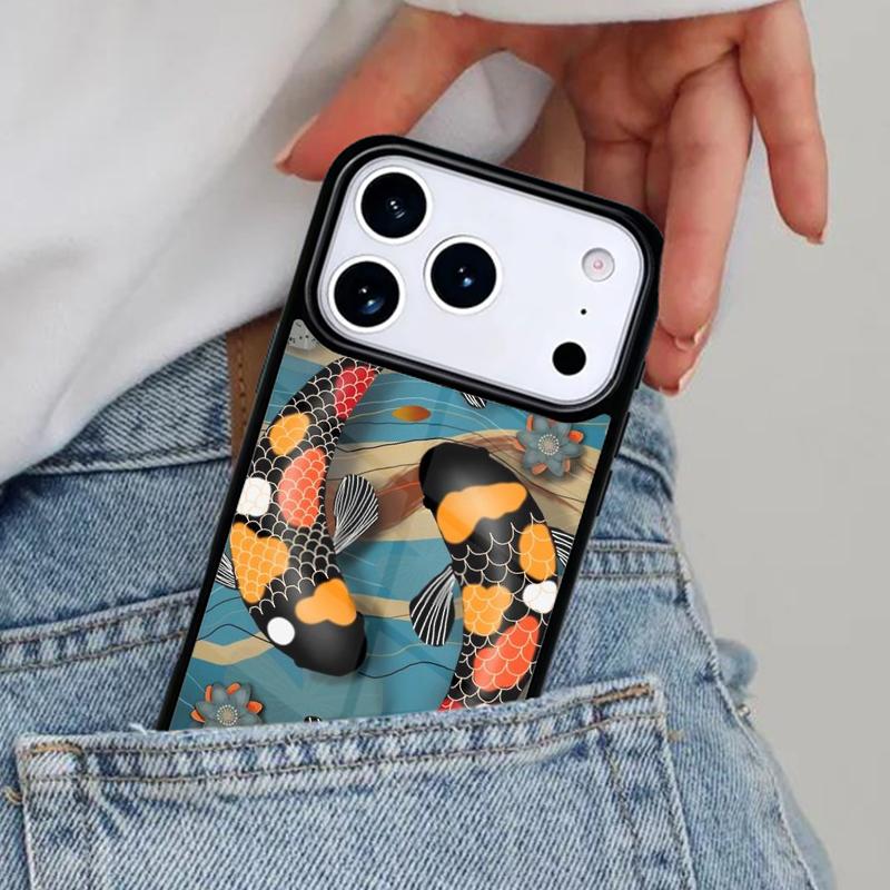 Koi Carp Fish Art Phone Case for iPhone 17ProMax 12 13 14 15 16e 17 Pro Max Plus Air Cover