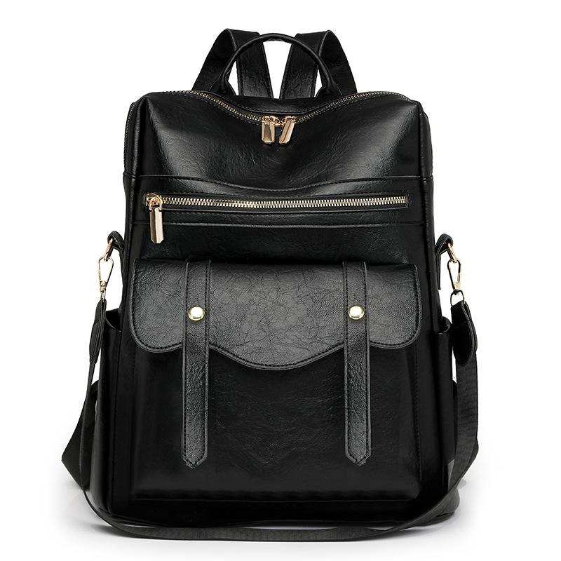 Soft Leather Backpack for Women, Retro British Fashion, Versatile Schoolbag, Casual