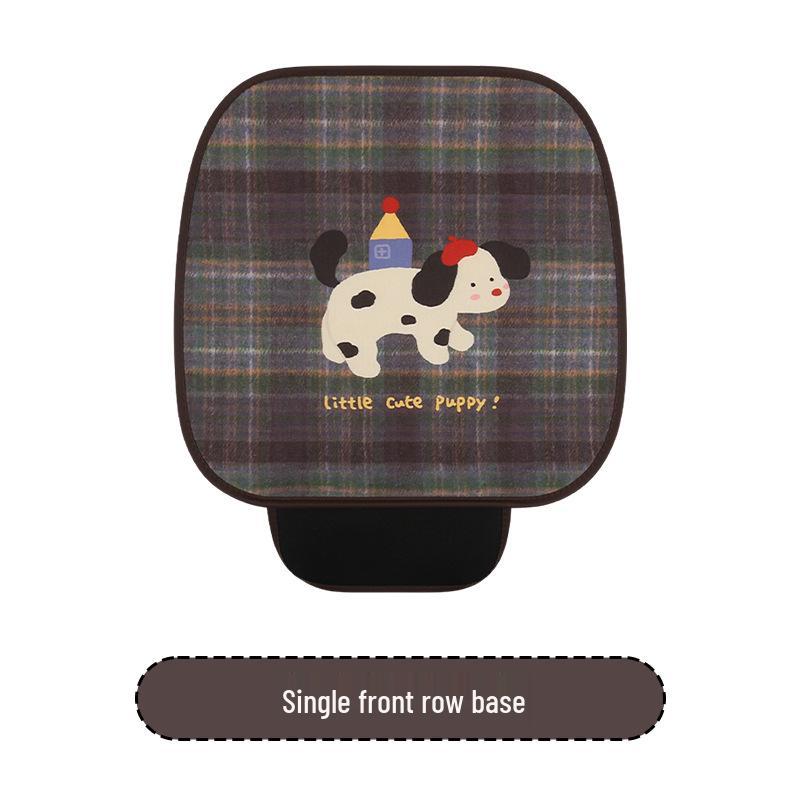 Blue-Gray Plaid Cute Puppy Car Seat Cushion for Skoda: Superb, Octavia, Kamiq - All-Season