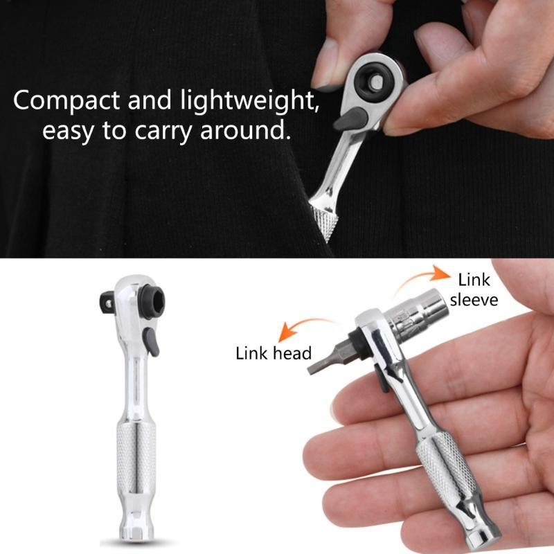 Double Mode Ratcheting Spanner 72 Tooth Gear System Mini 6.35mm Bit Socket Nonslip Grip Industrial Grades Steel Tool