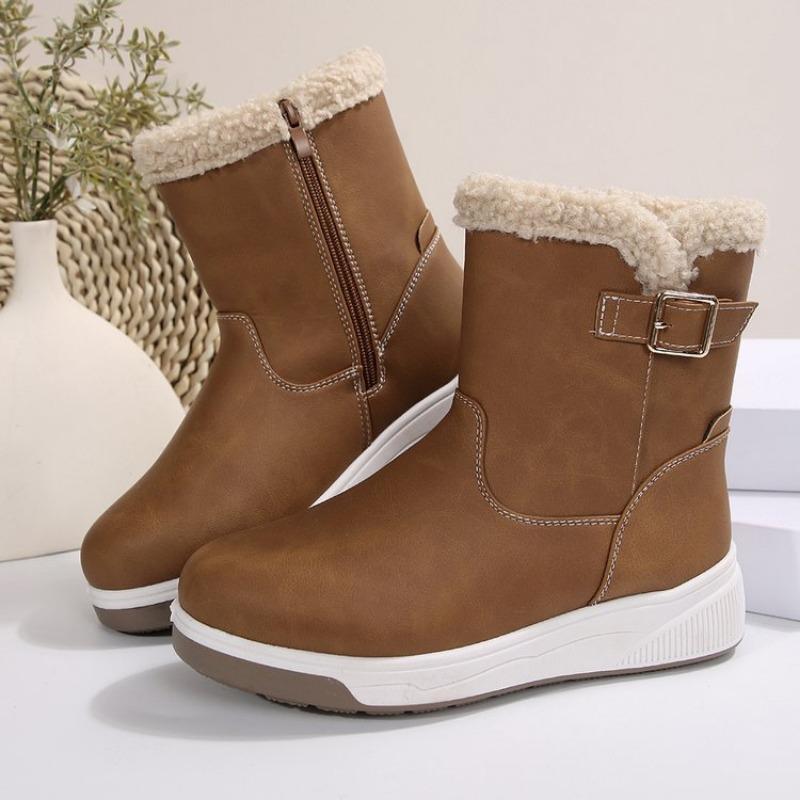 Large size medium tube snow boots for women's autumn and winter new velvet thickened side zipper flat-soled cotton shoes cotton boots for women