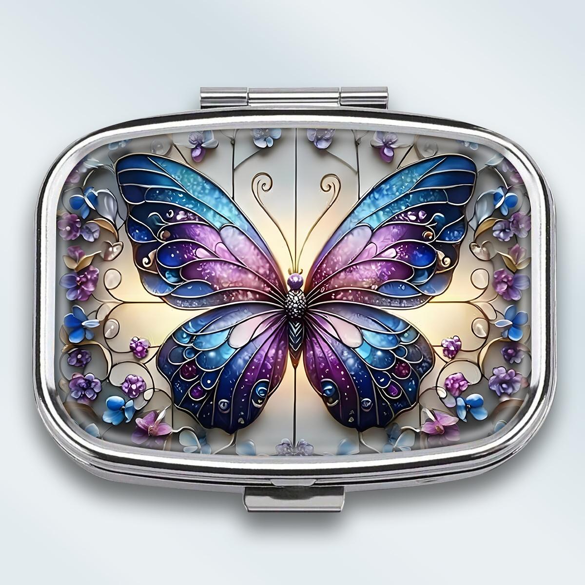 

Portable Pill Box with 2 Compartments, Mini Metal Medicine Organizer Case, Cute Printed Pill Container for Vitamins, Pills, Jewelry, Travel, Daily Use