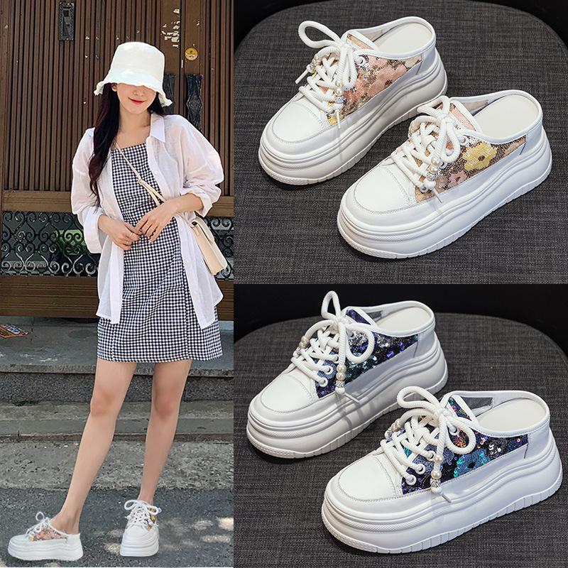 Baotou half slippers women's spring and summer 2025 new breathable cool slippers wear versatile thick soles inside heightening women's shoes tide