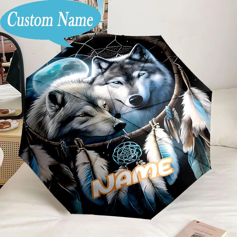 Custom Name Umbrella Electric Wolf Spirit Umbrella 8-Frame for Travel, Camping, Casual Lightweight Portable, Essential for Family Gifts