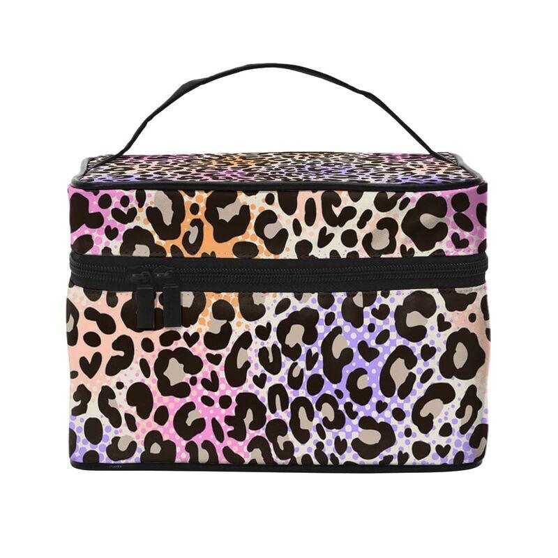 

Multi Color Leopard Skin Pattern Travel Makeup Organizer Bag Large Cosmetic Cases Colorful Cheetah Toiletry Bag for Girls Women