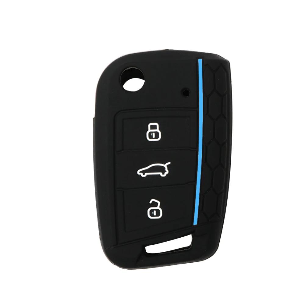

3 Button Key Silicone Car Key Cases Cover Keychain Folding Remote Key Fob Protection For VW Golf 7 MK7 Accessories
