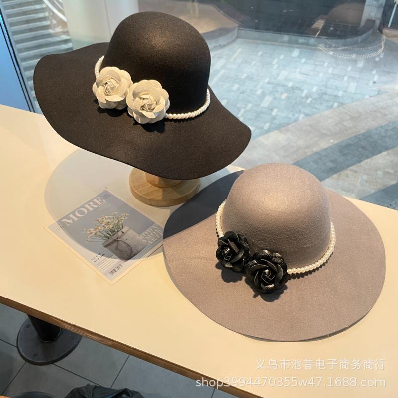 Celebrity Pearl Flower Bridal Hat French Black Top Hat Noble Elegance Vintage British Edge Hat