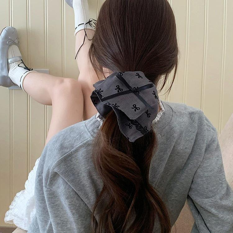 Gray Bow Square Large Hair Tie - Women's Ponytail Hair Accessory, Gentle on Hair