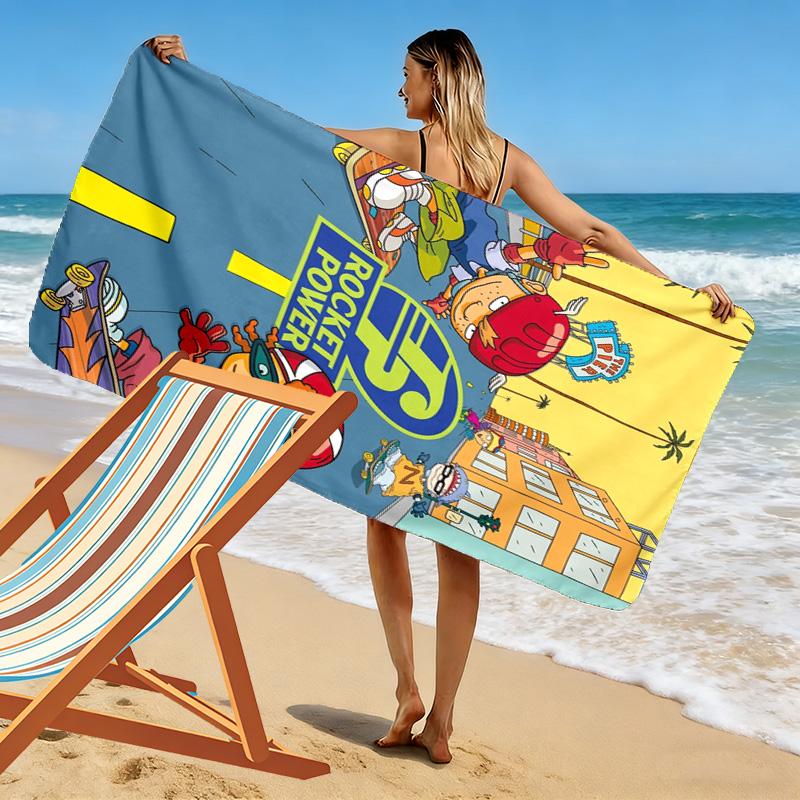 Rocket Power Cartoon Print Beach Towel, Large Soft Quick Dry Towel for Beach Camping Swimming