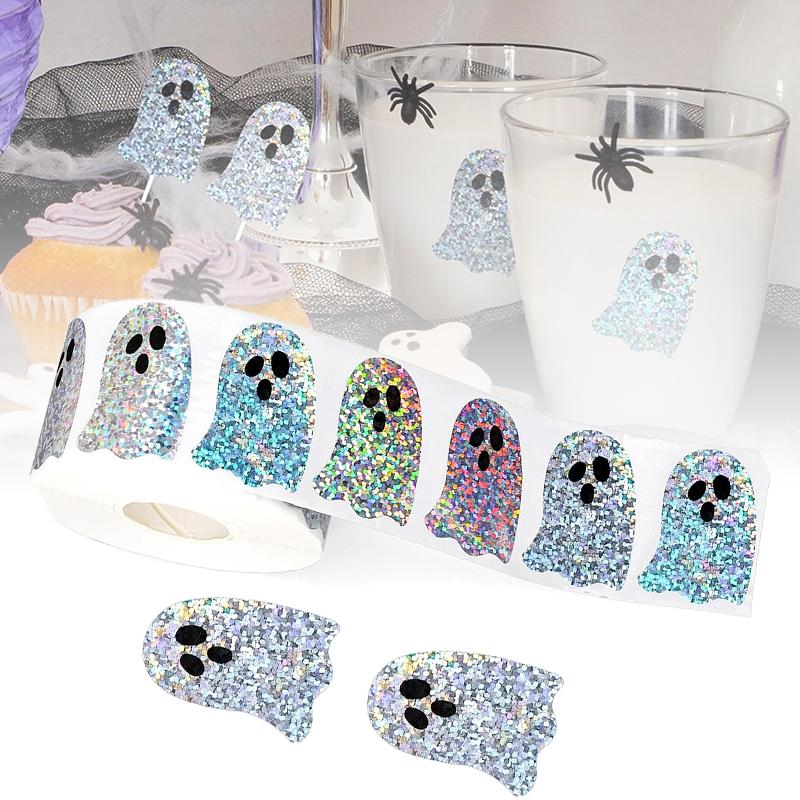 500pcs/Roll Halloween Ghost Stickers Roll Ghost Stickers Decorative Self-Adhesive Paper Decals For Halloween Party Favors